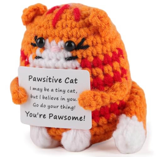 ZIBUYU Crochet Toys, Orange Cat Soft Toy with Positive Message Cards, Uplifting Inspirational Gift for Office, Classroom, Home Décor, Thoughtful Encouragement Ornament for Daily Motivation