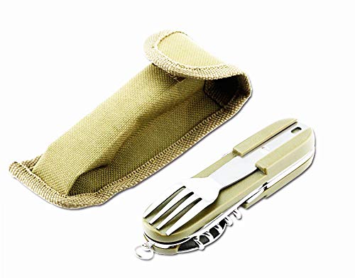 JOOHUNG Outdoor Multi-Function Folding Portable Knife Tableware Multi-Purpose Camping Stainless Steel Cutlery Spoon Combination Tableware Tool