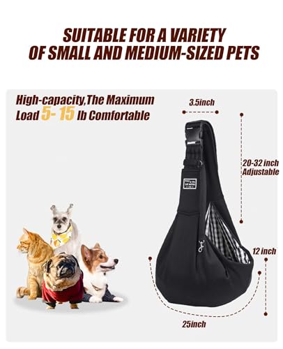 Dog and Cat Sling Carrier with Adjust Strap&Pocket Puppy Pets Outdoor Travel Bag Safety Purse Bag (Black) - Image 2