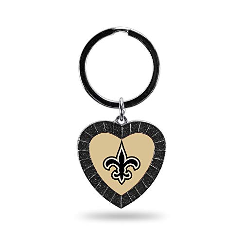 Rico Industries NFL New Orleans Saints NFL Rhinestone Heart Colored Keychain, Black, 3-inches in length