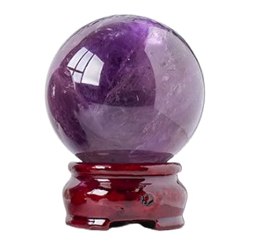 Amethyst Sphere with Wooden Stand for Home Decor, Rock Quartz Crystal Ball or Fengshui, Divination,Office Desk Ornamen,55~60mm