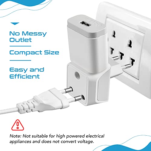 Image of Ceptics India to Europe Travel Adapter A- 2 in 1 Germany,France Smartphone Adapter-Type C-Ce Certified-Rohs Compliant A- White-1 Pack