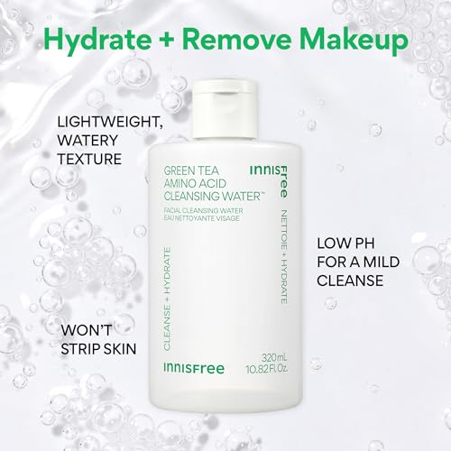 Innisfree Green Tea Amino Acid Cleansing Water, Hydrating Micellar Water, Korean Skincare Makeup Remover thumb #4