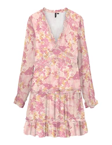 Robe courte VERO MODA à volants tissu fluide confortable Rose Cristal