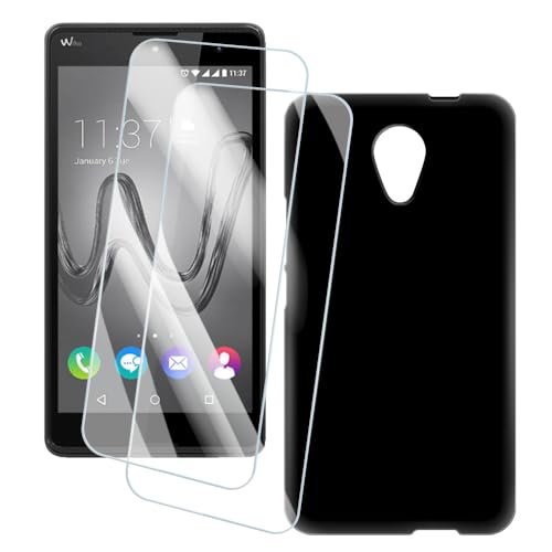 OAGELIM 2er Pack Bildschirm Schutzfolie + Hülle Kompatibel mit Wiko Robby (5.5 Zoll) Künstlerisch Bedruckte Hülle & Gehärtetes Glas Kratzfest (Schwarz)