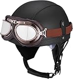  Vintage Jet-Helm Motorradhelm Halbschale Mopedhelm Retro Vintage Unisex Motorrad Sicherheitshelm Rollerhelm im Deutschen Stil (A01,L)