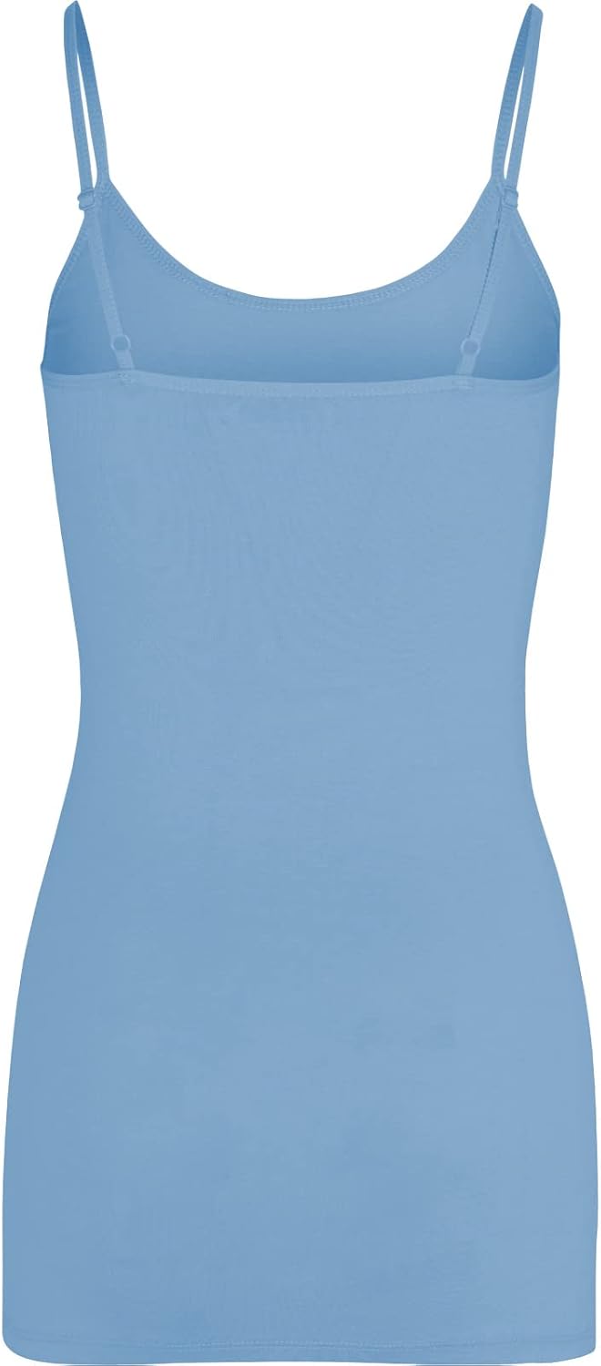 Women's Spaghetti Strap Stretch Cotton Long Cami Camisole Tank Top