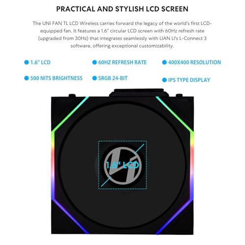 Lian Li UNI Fan TL LCD Wireless 140-Single Pack(Reverse Blade)-2.4 GHz Wireless Signal 140MM ARGB Fan-Infinity Mirror-Daisy-Chain-Lighting Effects-Controller NOT Included&Required-White (14RTLLCD1W1W) by Lian Li - Image 3