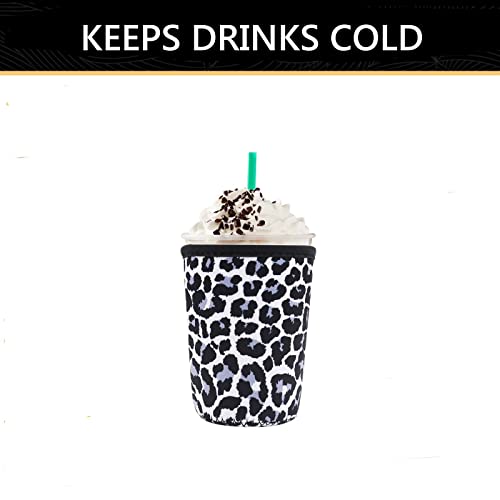 Image of YR Reusable Neoprene Insulator Sleeve for Iced Coffee Cups, 3 Pack Coffee Coolies sleeves for Iced & Hot Drinks, Cold Beverage Cooler Compatible with Starbucks Coffee and More (Snow Leopard)
