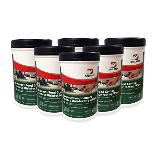 Dreumex Food Contact Disinfecting Wipes, Large Multipurpose Wet Wipes for Surfaces, 6 Canisters of 100 Count