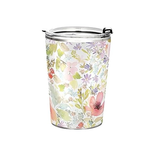 Anticsao Vaso con diseño floral de acuarela con tapa y popote, vaso de acero inoxidable aislado, taza de café de viaje de doble pared, tazas térmicas al vacío para bebidas calientes y frías, 12 onzas