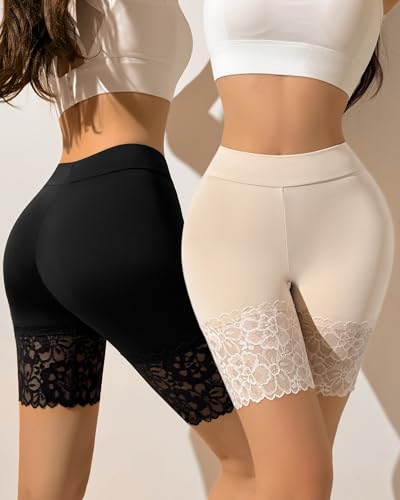 J-pone Slip Shorts for Under Dresses Lace Shorts Anti-Chafing Short for Women High Waisted Underwear Women Seamless Boyshorts Panties MultiPack-L