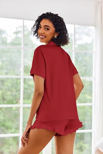 Image of Ekouaer Pajamas Set for Women Short Sleeve Sleepwear Button Down Pjs Lounge Sets Soft Nightwear