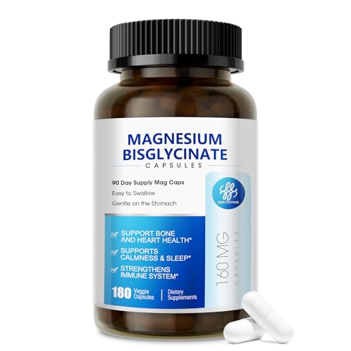 iMATCHME Magnesium Bisglycinate 100%, Magnesium Supplement Support to Sleep & Calmness,Heart Healthy, Muscle & Bones, Maximum Absorption,180 Capsules