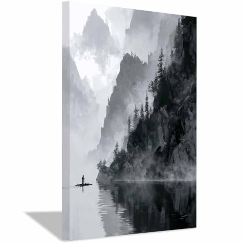 Affiche bateaux et montagne brumeuse pour créer une ambiance zen dans votre salon