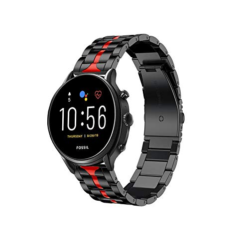 Yeejok Fossil Gen 6 44mm Watch Bands, Enameled 22mm Metal Bands Replacement for Fossil Men's Gen 5 Carlyle/Men's Gen 5E 44mm/ Women's Gen 5 Julianna/Gen 4 Explorist HR, Black+Red
