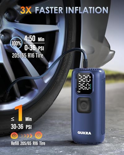Image of T22 Tire Inflator Protable Air Compressor, 3x Faster 160PSI Air Pump, Auto Cordless Tire Pump, Smart Air Compressor with LED Light and Digital Display for Car Pickup Truck Bike and More, Blue
