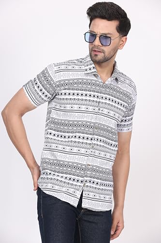 Image of CVC Fashion Men's Printed Button-Down Shirt - Aesthetic Regular Fit Half Sleeve Casual Shirt for Men, Ideal for Summer & Beach Wear
