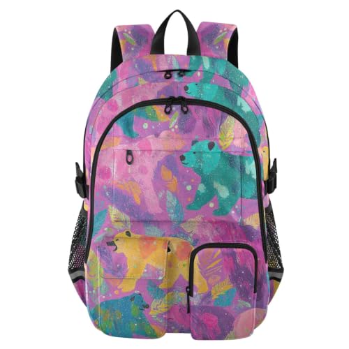 Mochilas de viaje de osos coloridos de 17.5 pulgadas: organiza tu trabajo y escuela sin peso extra
