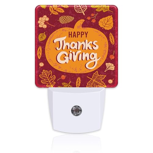 Image of Happy Thanksgiving Night Light for Kids,Autumn Fall Orange Pumpkin Maple Leaf Night Light Plug in with Dusk to Dawn Sensor,0.5w Energy Saving Nightlight for Hallway Stairway Kitchen Bedroom