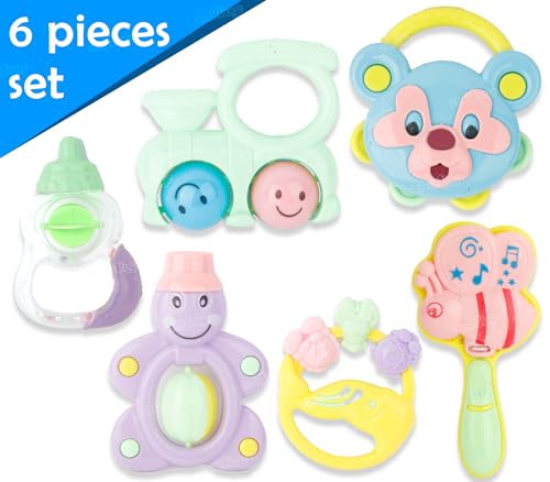 Image of Zest 4 Toyz Baby Rattle Toy Set 6 Piece BPA Free Non Toxic Colorful Rattles with Sound and Round Edges for Early Learning Development Play Gift Set for Kids