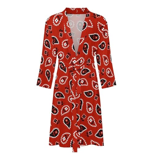 Red Paisley Bandana Mens Robe Long-sleeve Spa Bathrobe Lightweight Nightgown Sleepwear for Shower Bath4