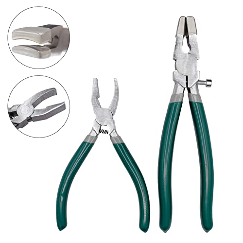 GINWORD 9Pcs Heavy Duty Glass Cutter Tool, Glass Cutting Kit, Glass Running Breaking Pliers, Breaker Grozer Pliers with Curved Jaws,Glass Cutters for Stained Glass, Mosaics, Fusing, Breaking - Thumbnail 4