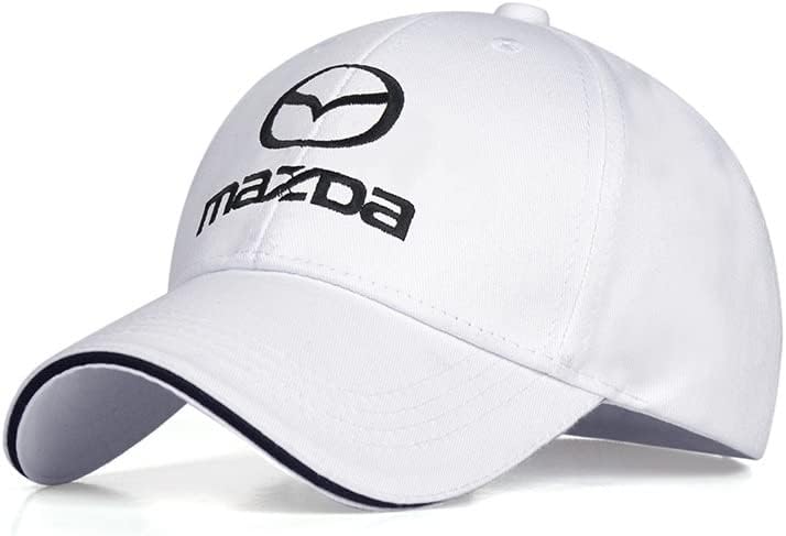 Automotive Logo Embroidered Adjustable Baseball Caps for Men and Women Hat Travel Cap Car Racing Motor Hat (fit Mazda White)