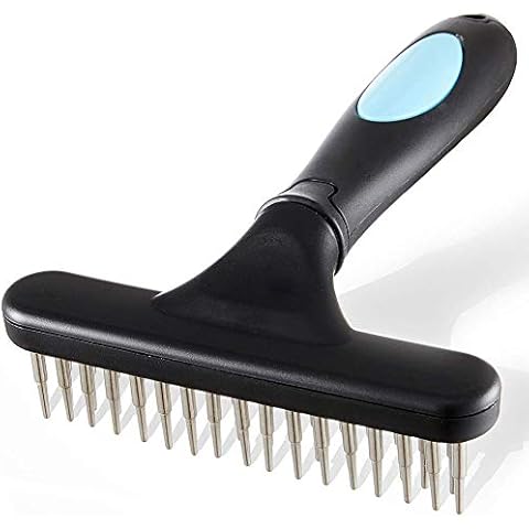 Vivi Bear Dog Comb, Skin Safe Stainless Steel Deshedding Rake, 2 Sided Undercoat Rake for Dogs & Cats, Professional Dog Rake Gently Remove Pet's Tangles and Mats, Double Row of Teeth Cover