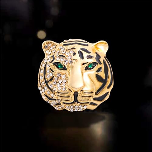 Image of WCRAZYE Rhinestone Tiger Head Brooch Pins for Men Women Dainty Gold Silver Vintage Animal Lapel Suit Pin,Punk Crysta Charm Tiger Head Badge Coat Collar Brooch for Girls