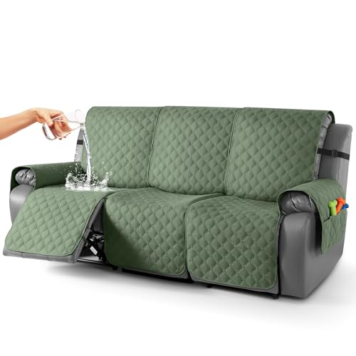 Image of TAOCOCO 100% Waterproof Recliner Covers, Recliner Sofa Covers with Leg Straps, Reversible Recliner Couch Cover for Reclining Chair, Washable Couch Protector for Pets Kids(3 Seater, Moss Green)