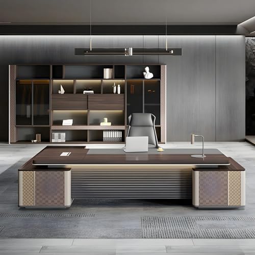 Image of Lakdi The Furniture Co Director & Executive L-Shape Office Table Modern Desk Made in MDF with Side Unit Drawer and Storage Wire Manager - Brown - LDL-622
