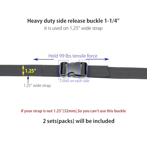 Baitoo Quick Side Release Buckles 1 1/4inch Heavy Duty Plastic Buckle Clips Snaps 1.25\" Belt Buckle Clasp Backpack Buckle Replacement for Strap 1.25 inch (1.25inch(32mm)-2 Sets)
