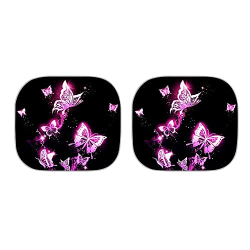 WELLFLYHOM Girly Butterfly Automotive Windshield Sunshades,Foldable 2-Piece Sun Shade for Car Windshield, Car SUV Truck Interior Sun Protection Sun Visors Auto Accessories for Women Girls,Purple