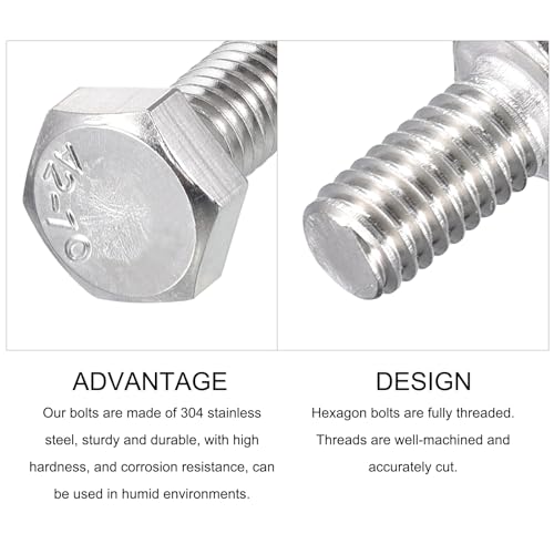 Image of METALLIXITY Hex Bolts (M6-1x12mm) 30Pcs, 304 Stainless Steel Coarse Fully Threaded Hex Head Screw Bolt Machine Screws - for Furniture Repair, Silver