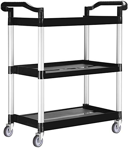 Small heavy-duty 3-shelf rolling service / utility / push cart. 3…