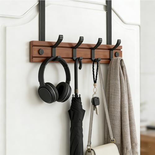 Asruito Over Door Coat Hooks, 4 Hooks No Drill Door