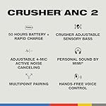 Skullcandy Crusher ANC 2 Wireless Over-Ear Bluetooth Headphones with Multi-Sensory Bass, Active Noise Cancelling, Up to 60 Hours Battery, Microphone for iPhone Android - Black/Asphalt - Image 4