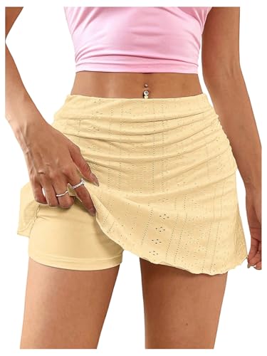 Floerns Women's Y2k Mini Skirt Eyelet Embroidery Ruched Ruffle Hem Going Out A Line Skirt