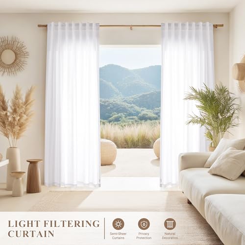Image of Joywell Linen Curtains 96 Inches Long for Living Room White