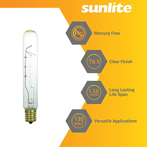 Sunlite 41664-SU Incandescent T6.5 Tubular Light Bulb, E17 Intermediate Base, 40 Watts, 290 Lumens, Dimmable, Mercury Free, 2600K Warm White, Clear Glass, 6 Count by Sunlite - Image 3