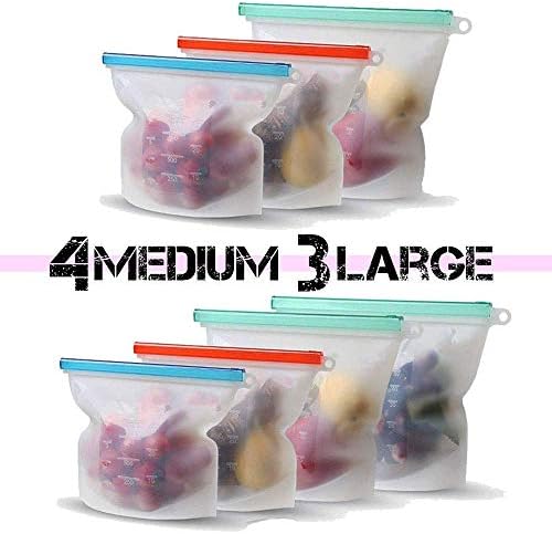 Reusable Sandwich Bags 4 pcs - 3 Medium/ 1 Large - Silicone Reusable Sandwich Bags - Reusable Silicone Food Bag - Sandwich Storage Bags