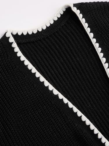 CIDER Knit V-Neck Solid Contrasting Binding Cardigan2