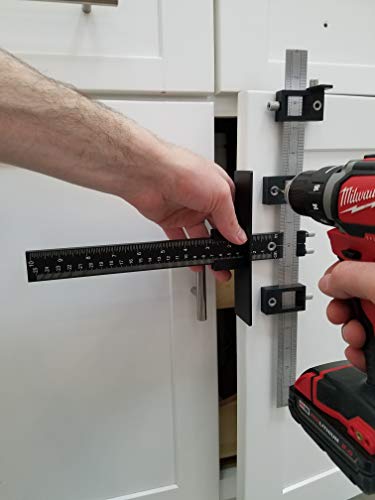 Valiant Cabinet Hardware Jig | Drawer Knobs and Pulls Template Tool for Drilling Holes on Wood | Adjustable Drill Guide Tools for Doweling, Boring and Mounting Door Handles (Black Aluminium)