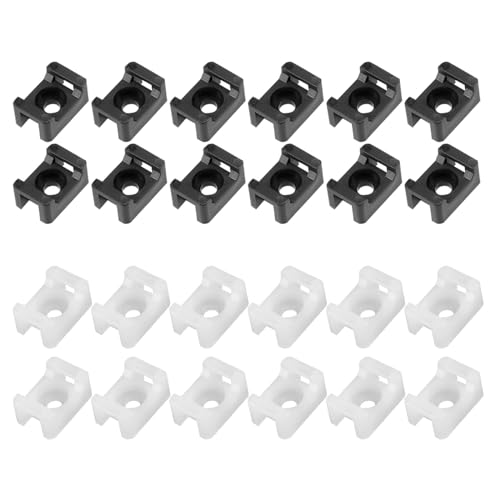 MECCANIXITY Cable Tie Mount Base Saddle Type 5.2mm Screw Hole Dia Wire Holder 50 Pack White and 52 Pack Black for Wire Management