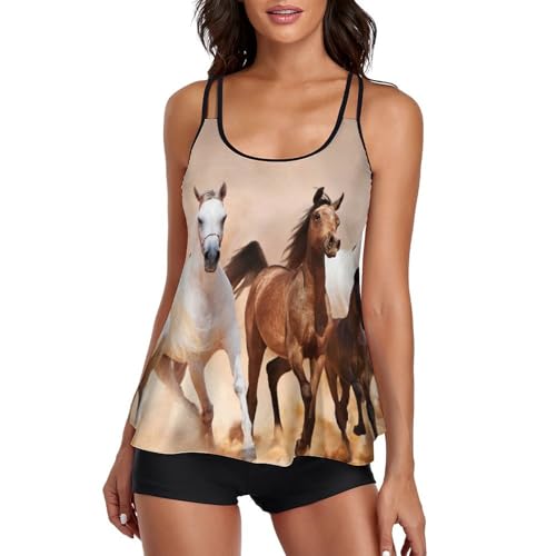 Maillot de bain tankini galbant avec shorty couvrant pour femme active motif cheval