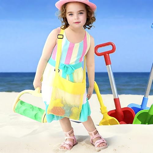 1PCS Mesh Beach Bags, Sand Away Collection Tote with Adjustable Straps, Multi-Color Set for Shell Collecting and Beach Toys2