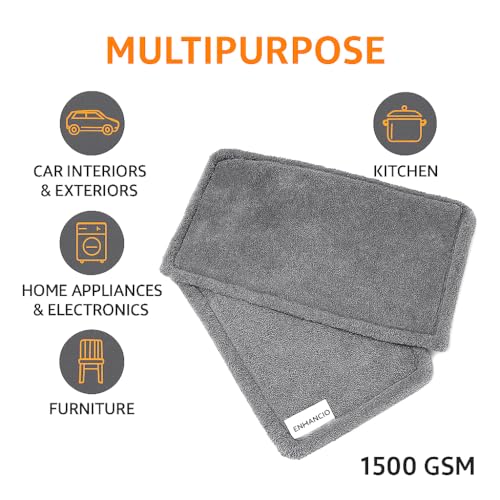 Image of 1500 GSM Microfiber Drying Towel 60x40 cm | Twisted Loop Ultra Plush Edgeless Cloth | Super Absorbent Lint Free Scratch Free for Car Bike Kitchen Home Cleaning | Auto Detailing | Grey