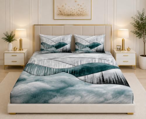 Image of 7D Digital Printed King Size Bedsheet | 240TC Premium Cotton Feel Microfiber with 2 Pillow Covers | Soft Breathable & Wrinkle Free Bedding Set | (LightBlue, King Size-90x100 Inch)