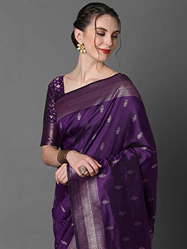 Image of AKHILAM Women's Banarasi Silk Blend Woven Design Golden zari Work Saree With Unstitched Blouse Piece (2PAKHI41 Parent)